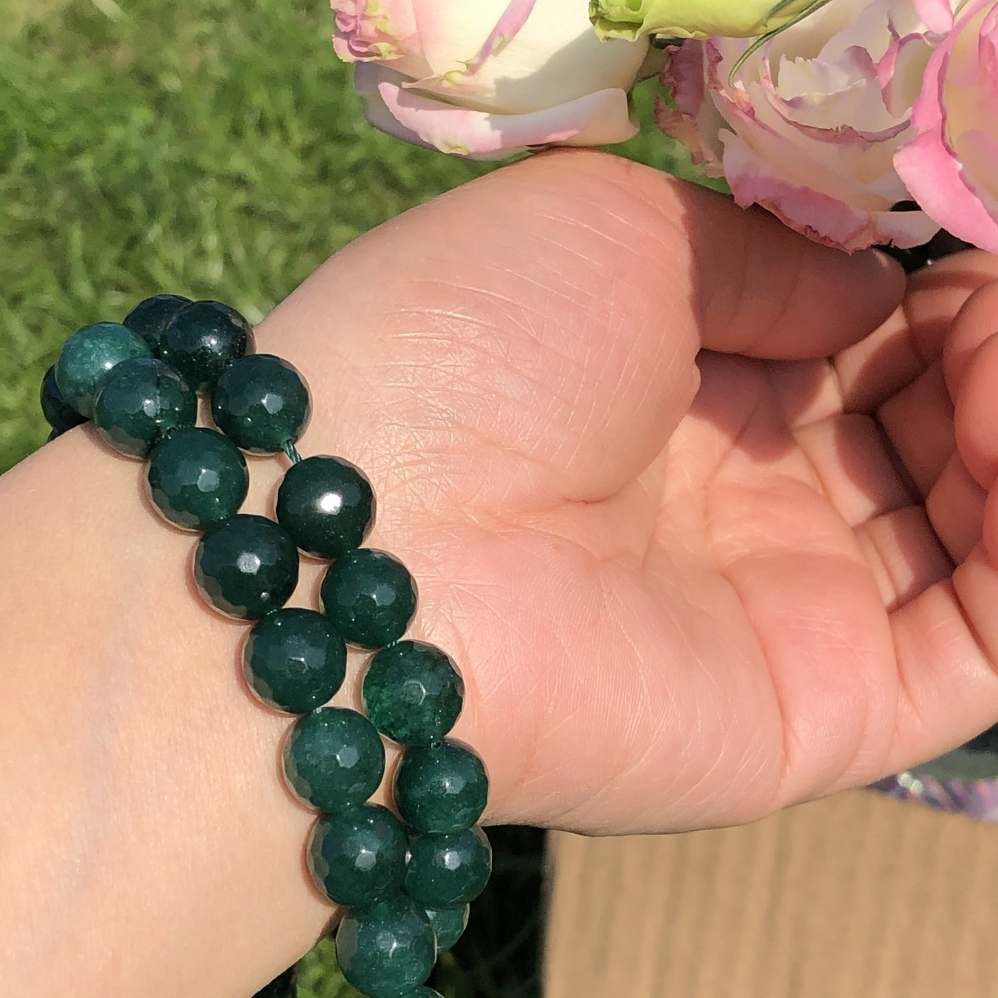 Dark Green Chalcedony Jades Stone Bracelet