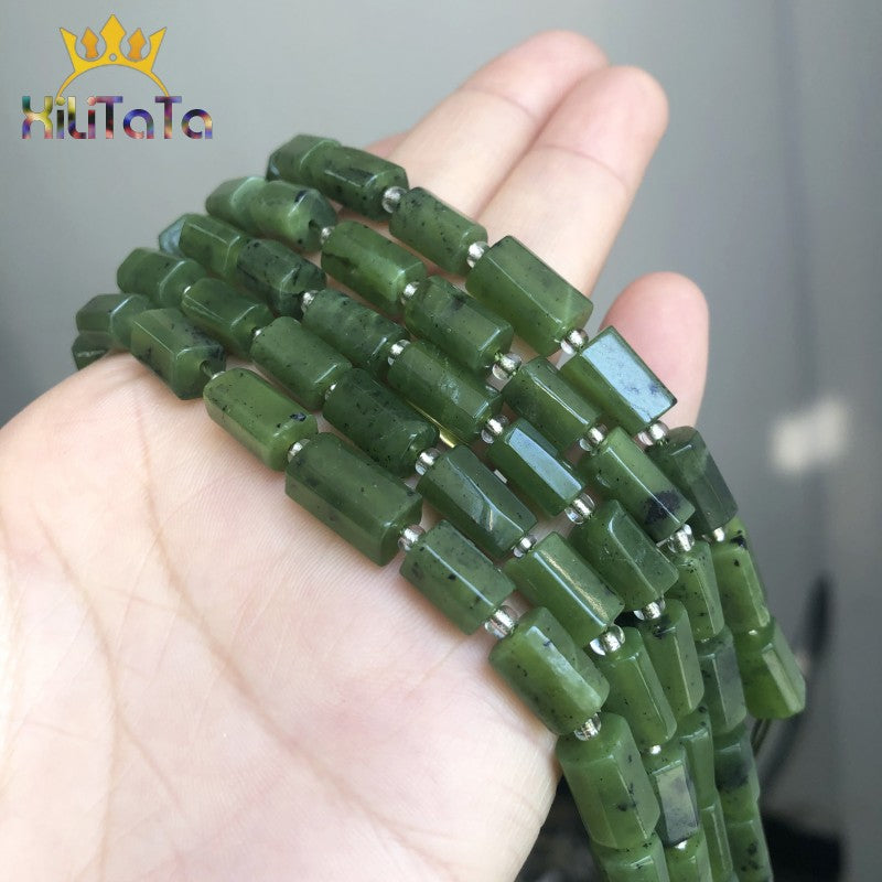 Natural Faceted Green Jades Stone Bead Bracelet