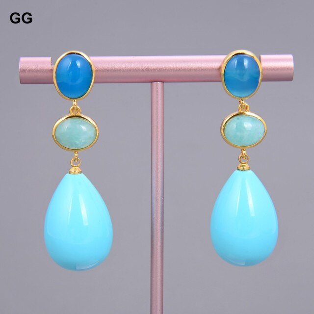 Teardrop Amethysts Amazonites Agates Earrings