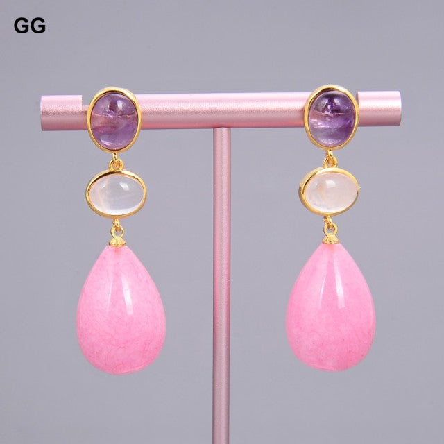 Teardrop Amethysts Amazonites Agates Earrings