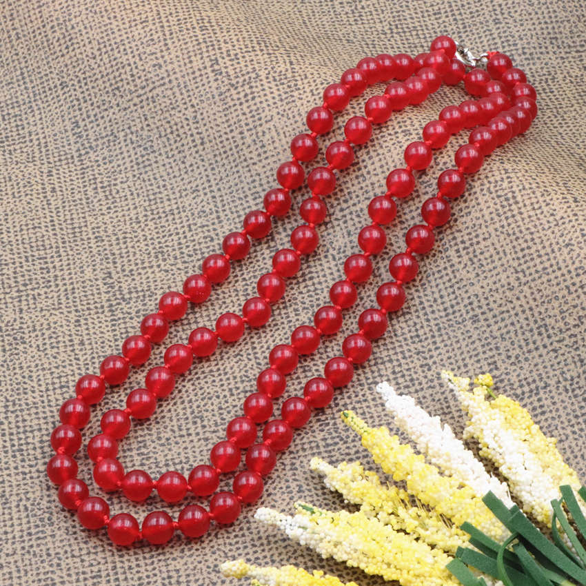 Long Chain Necklace Natural Stone Red Jades
