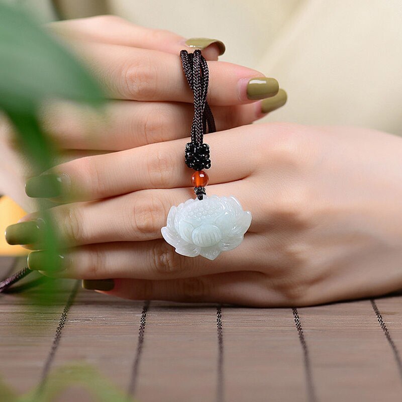 Natural Burma Jade Flower Pendant Necklace