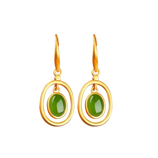 Golden earrings jade earrings Jasper Retro Emerald