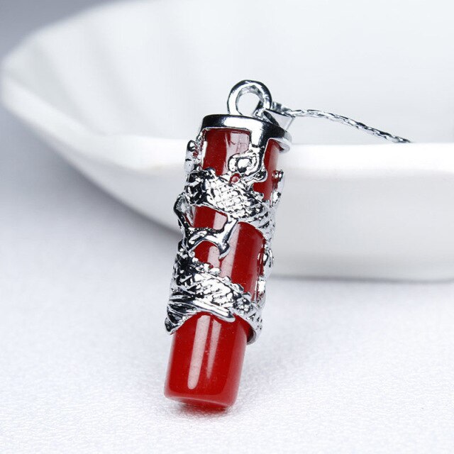 Green Jade Dragon pillar Pendant Necklace Charm