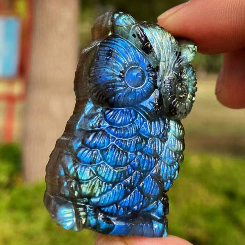 Labrador Quartz Crystal Hand Carved Owl Crystal Cure