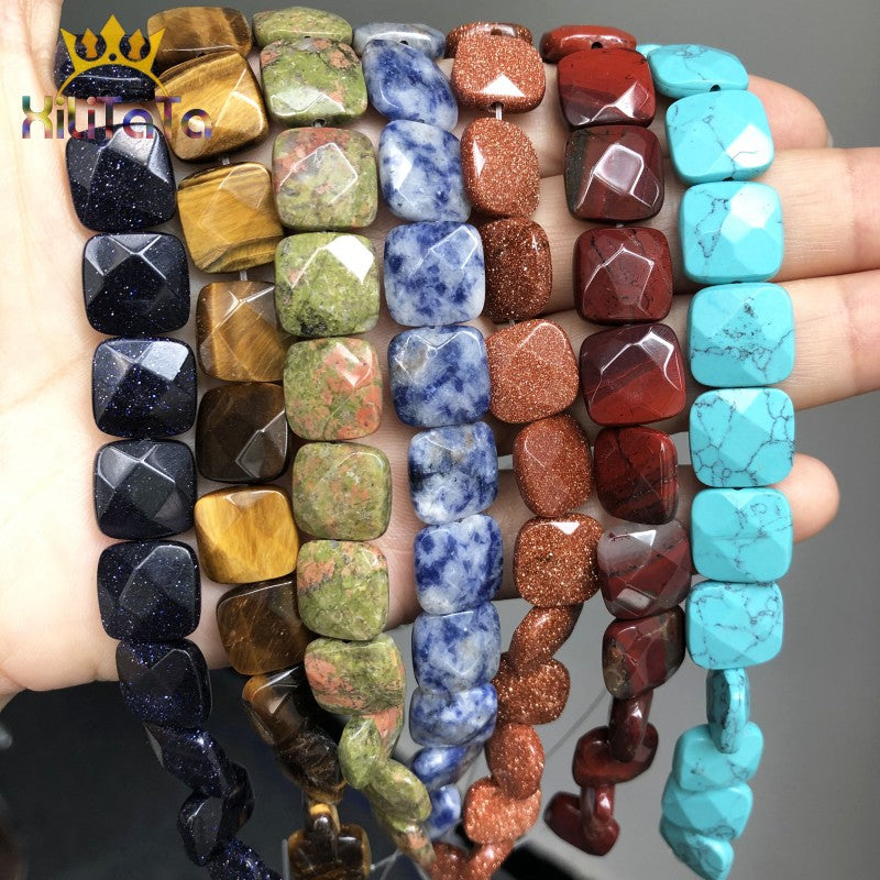 Faceted Square Stone Beads Natural