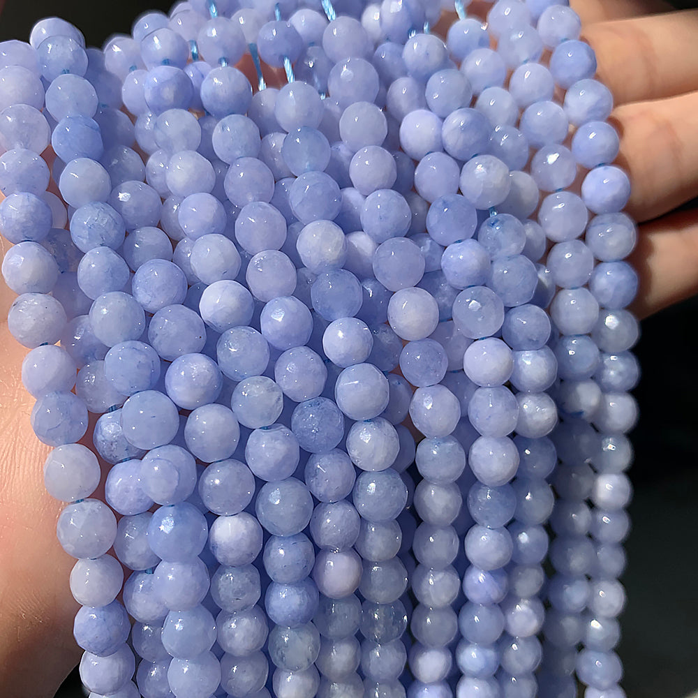 Natural Faceted Light Blue Jades Chalcedony Stone