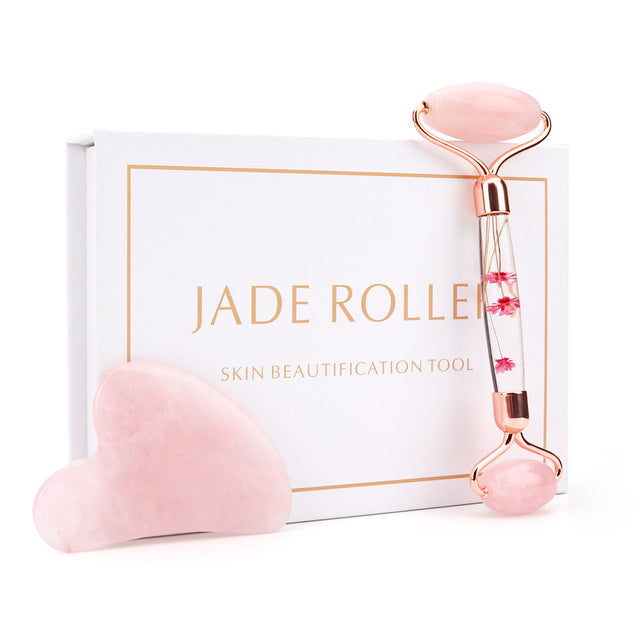 Rose Quartz Jade Roller Flower Pole Face Lifting