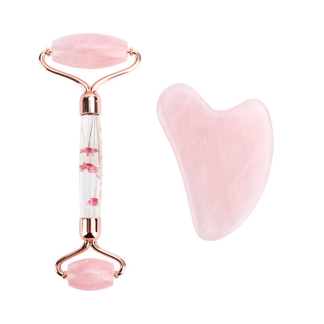 Rose Quartz Jade Roller Flower Pole Face Lifting