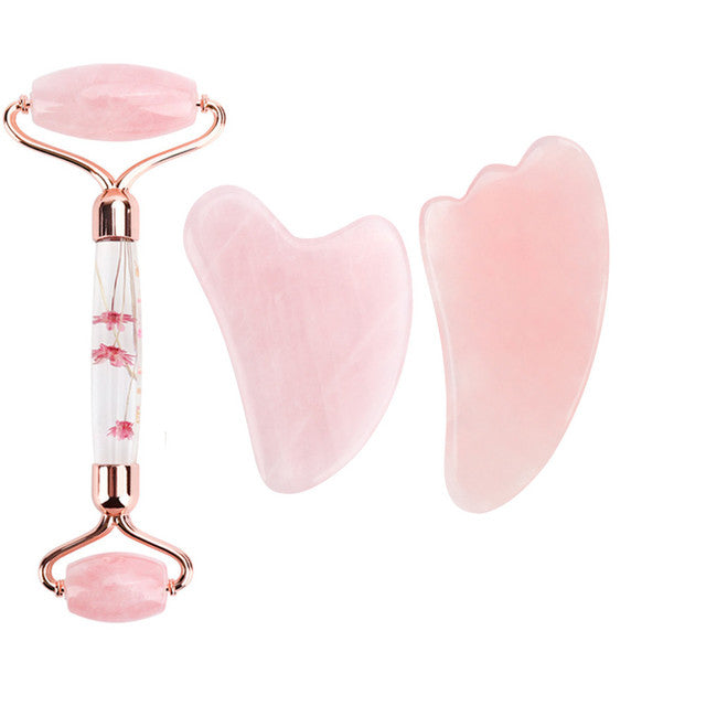 Rose Quartz Jade Roller Flower Pole Face Lifting