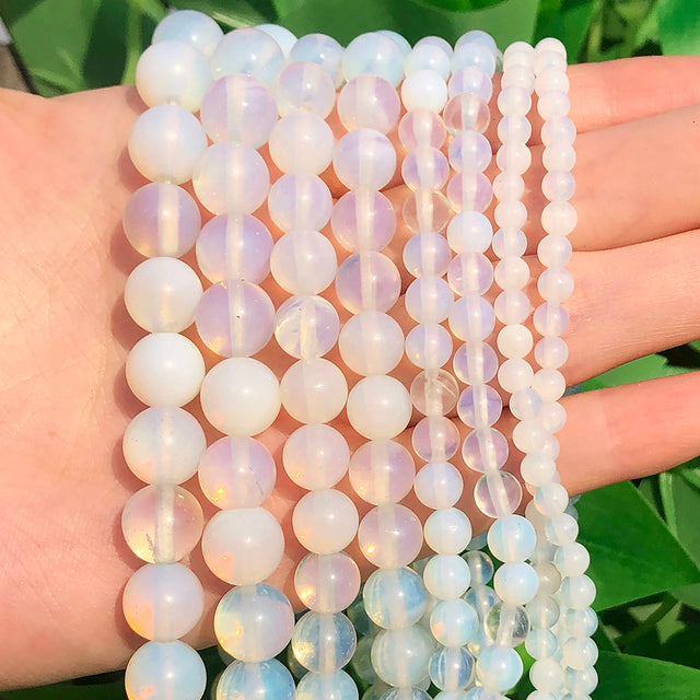 Natural White Crystal Pearls Jades Opal Stone Round