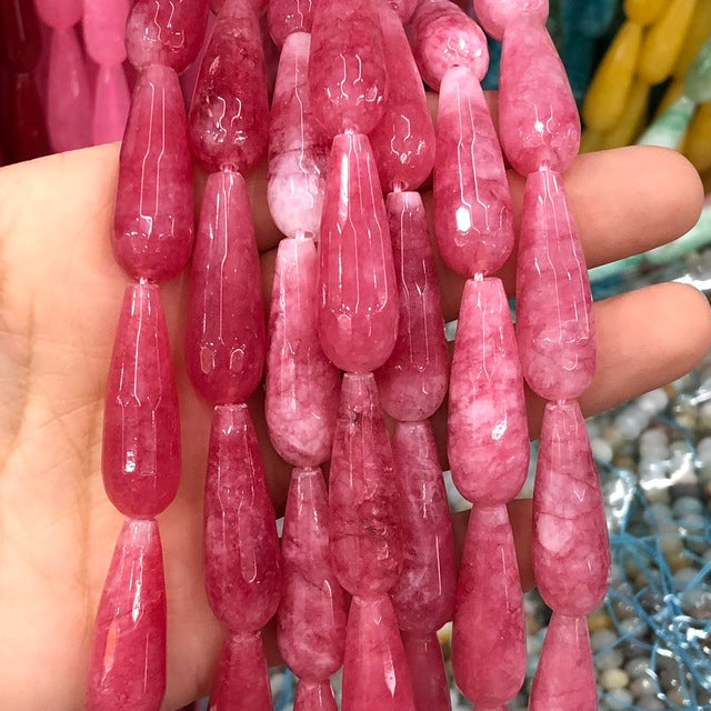 Natural Faceted Dark Red Jades Stone Water Drop