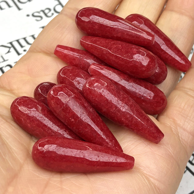 Natural Faceted Dark Red Jades Stone Water Drop