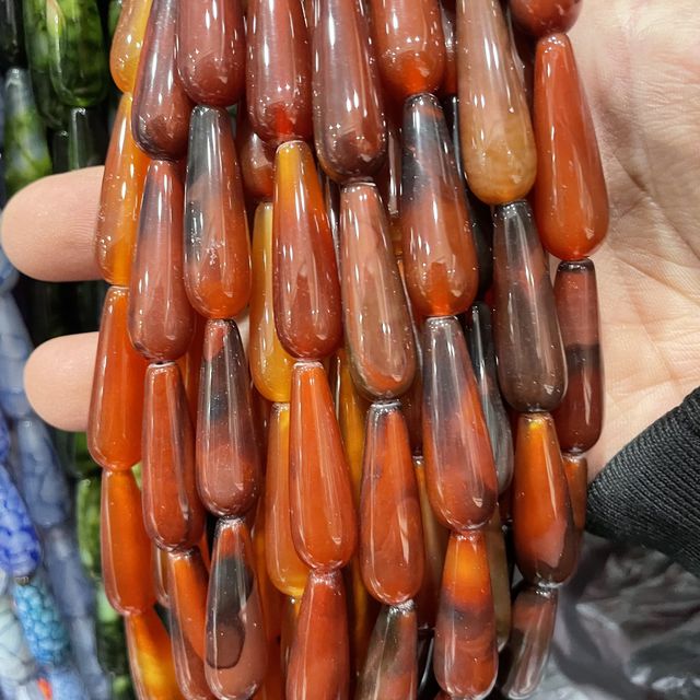 Natural Faceted Dark Red Jades Stone Water Drop