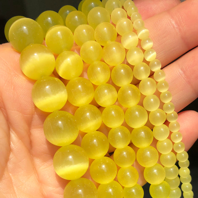 Natural Stone Beads Yellow Jades Agates Cat Eye