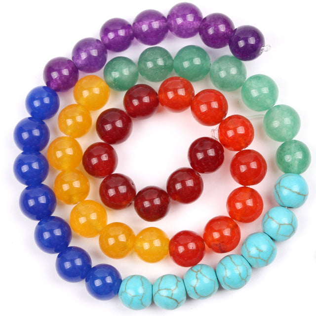 Natural Stone 7 Chakra Healing Jades Round Beads