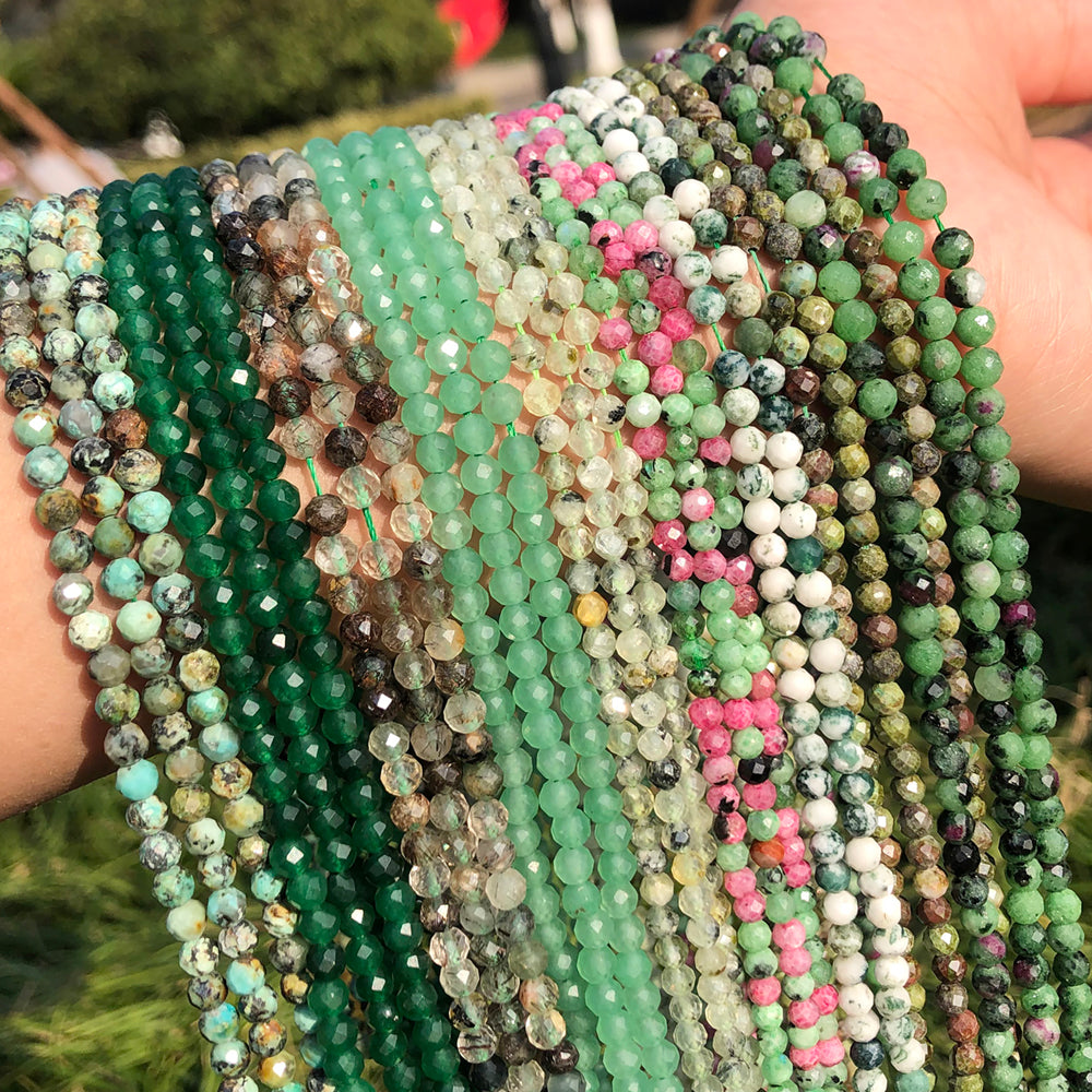 Small Natural Faceted Stone Bead Green Mica