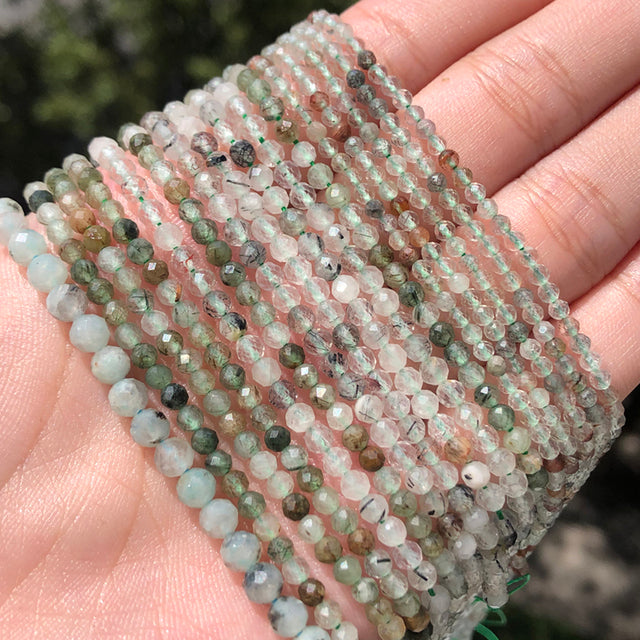 Small Natural Faceted Stone Bead Green Mica