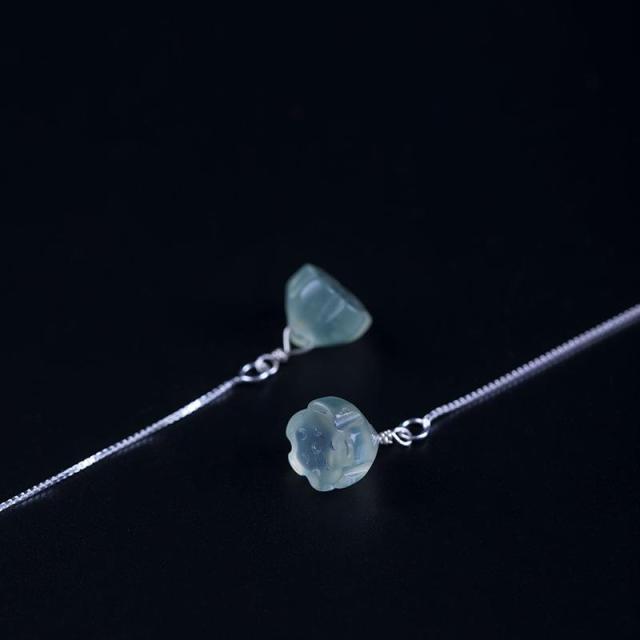 Flyleaf Natural Stone Lotus Jade Long Earrings