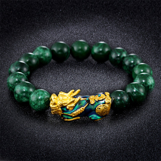 Fashion Pixiu Dry Green Sand Gold Jade Bracelet