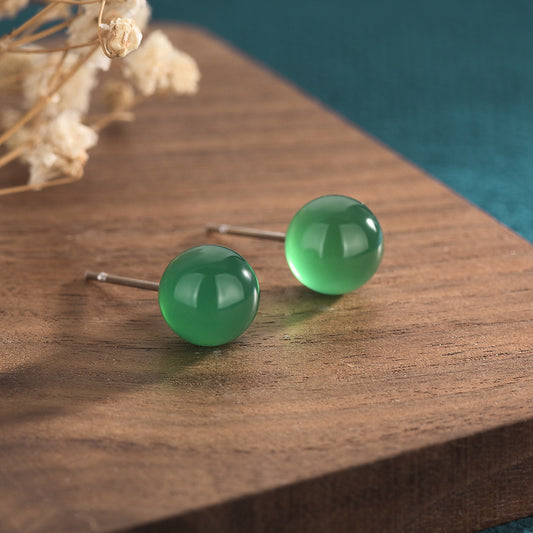 Jade Earrings Vintage Round Emerald Chalcedony Agate