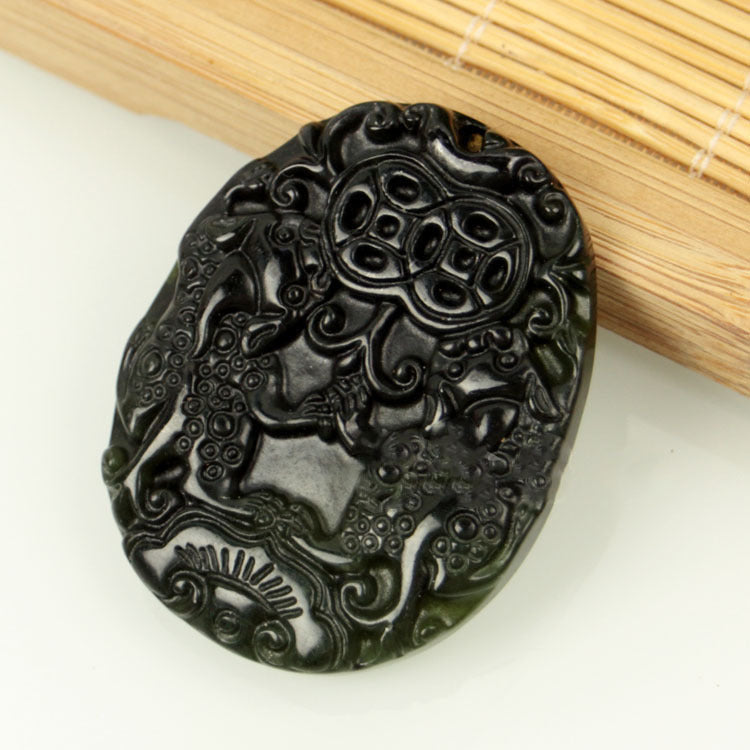 Stone Snake Pattern Stone Jade Black Tag Pendant