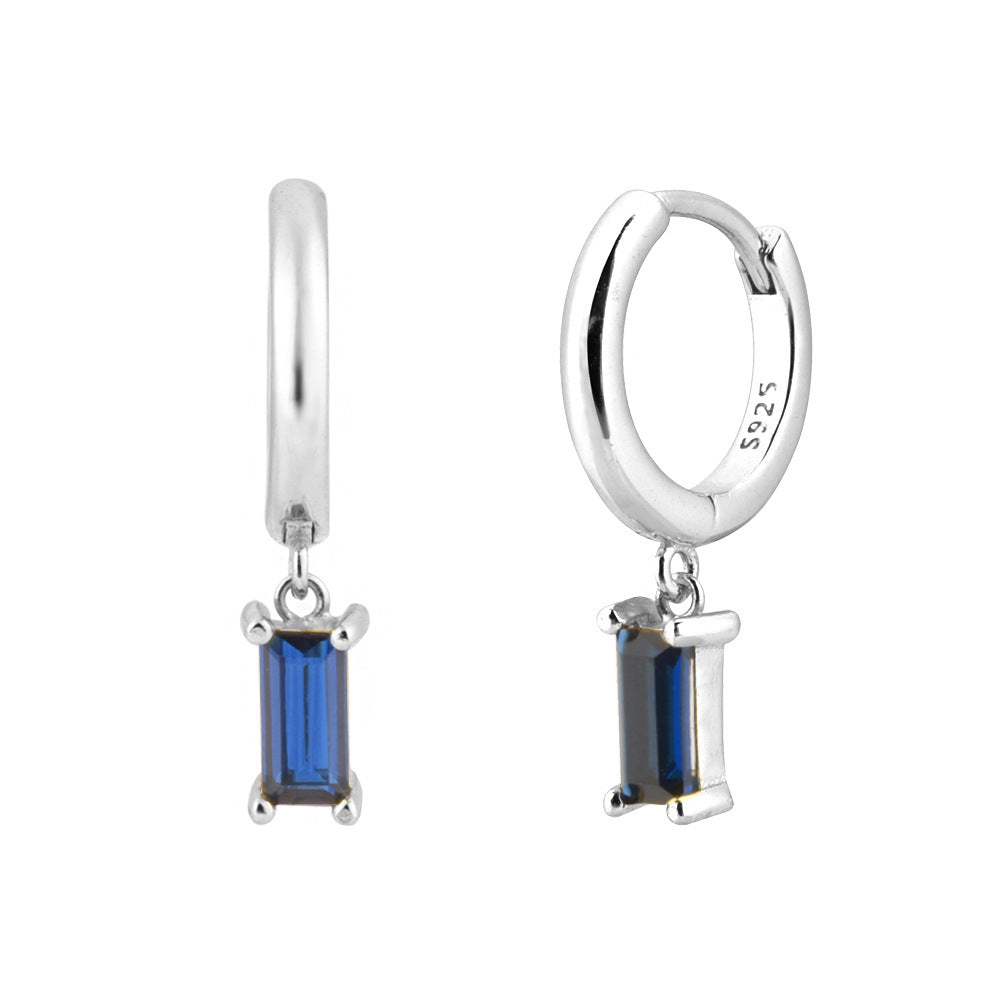 S925 Sterling Silver Rectangular Stone Colorful Zircon Earrings