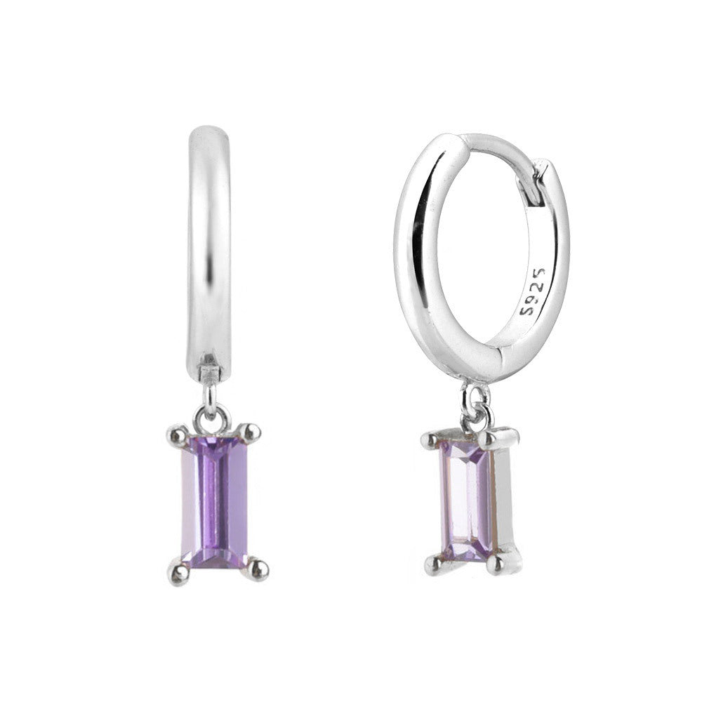 S925 Sterling Silver Rectangular Stone Colorful Zircon Earrings