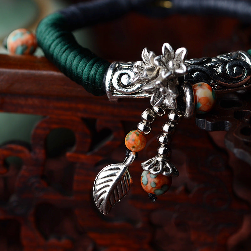 Jade Thread Woven Miao Yinghua Leaf Rain Color Stone Fashion Bracelet