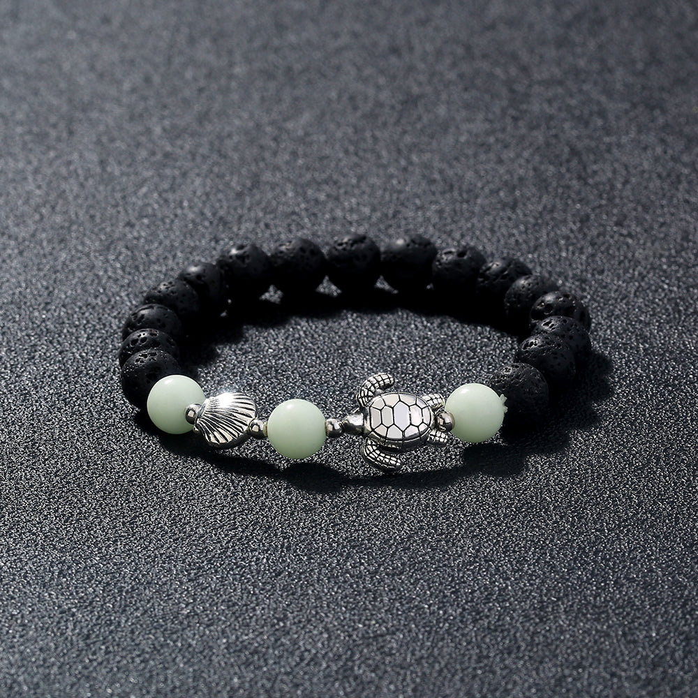 Black Volcanic Stone Blue Luminous Beads Turtle Bracelet