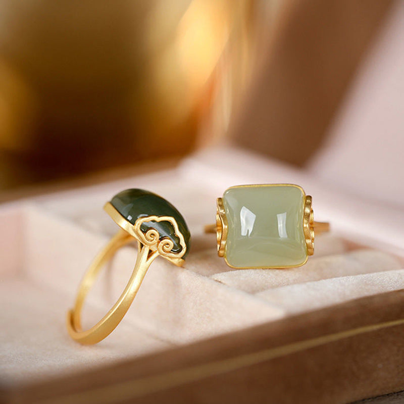 Female Adjustable Retro Jade Xiangyun Ring