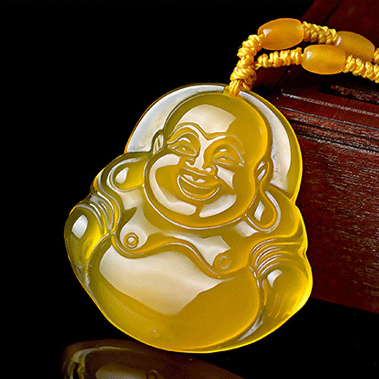 Yellow Agate Buddha Jade Pendant Guanyin