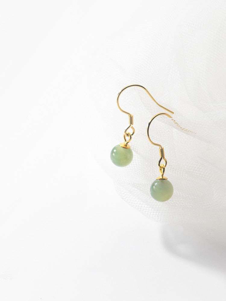 Silver Temperament Hetian Jade Earrings Simple Green