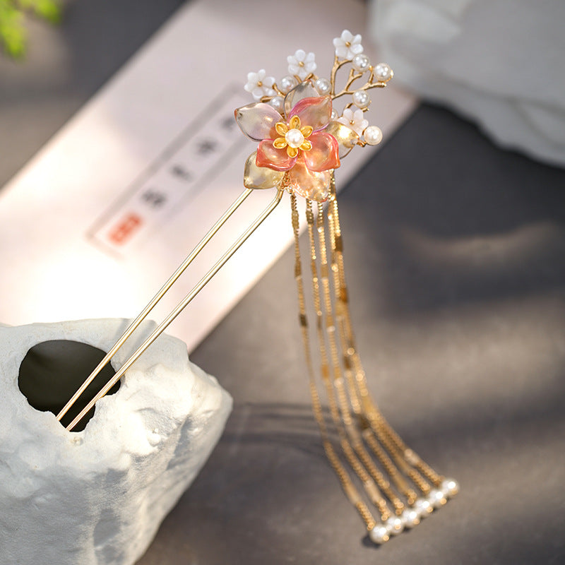 Imitation jade flower tassel hairpin