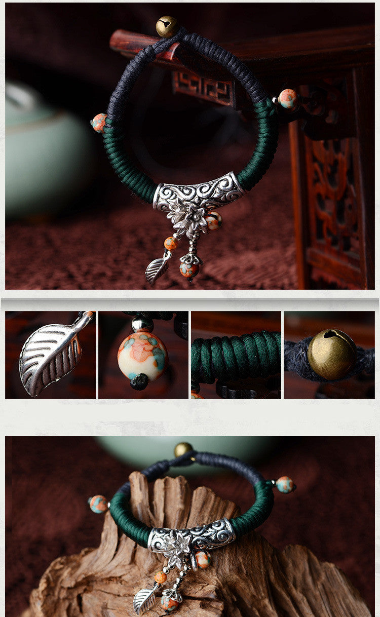 Jade Thread Woven Miao Yinghua Leaf Rain Color Stone Fashion Bracelet