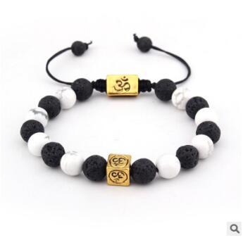 Square alloy 8mm energy beads volcanic lava rock bracelet