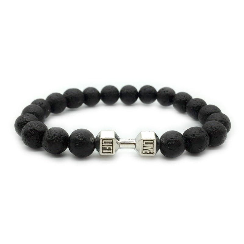 Men's Jewelry Alloy Metal Barbell & Lava Rock Stone Beads