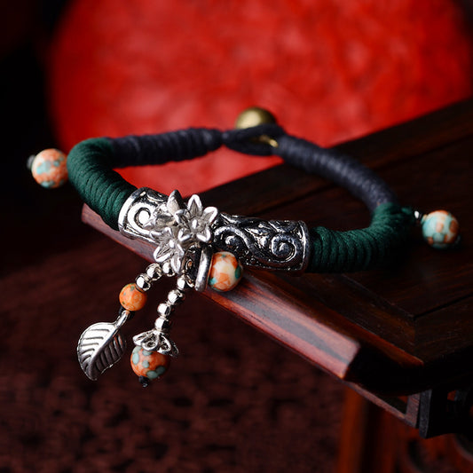 Jade Thread Woven Miao Yinghua Leaf Rain Color Stone Fashion Bracelet