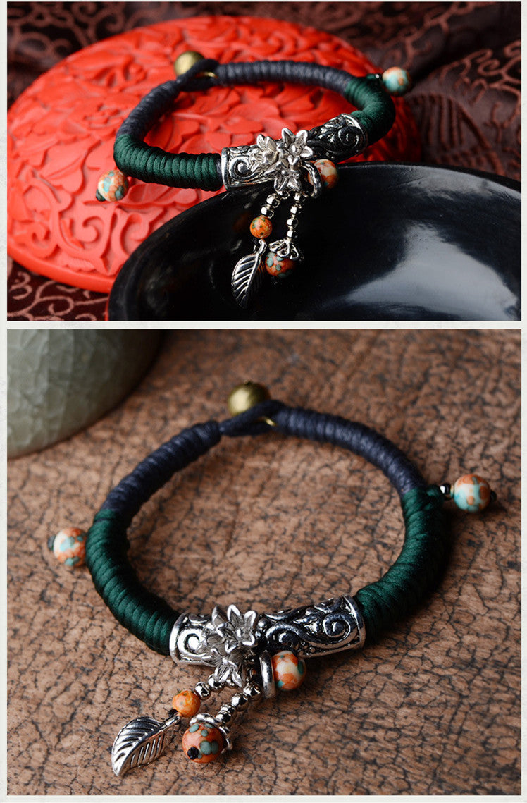 Jade Thread Woven Miao Yinghua Leaf Rain Color Stone Fashion Bracelet