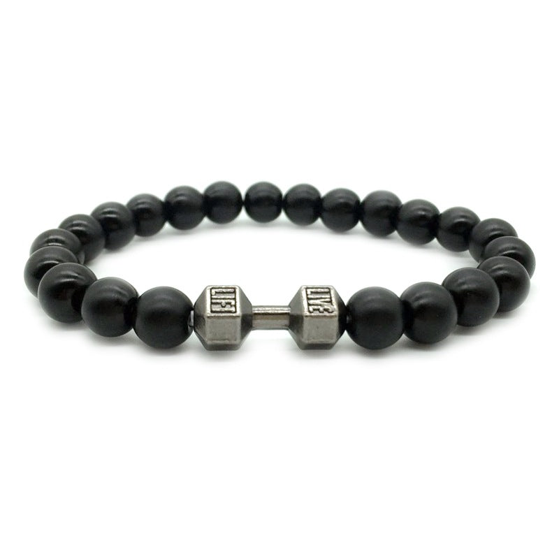 Men's Jewelry Alloy Metal Barbell & Lava Rock Stone Beads
