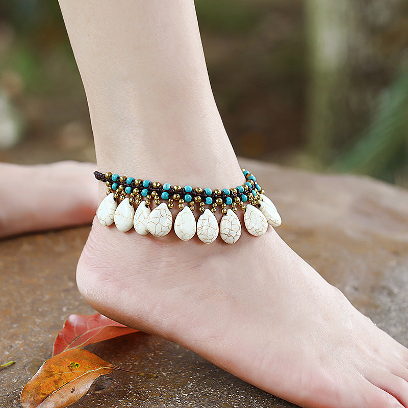 Jewelry Simple Fashion Bells Semi-Precious Stones Hand-Woven Retro Female Anklet