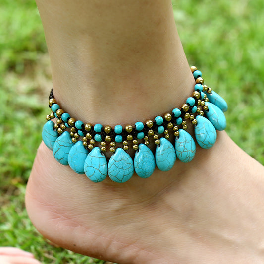 Jewelry Simple Fashion Bells Semi-Precious Stones Hand-Woven Retro Female Anklet