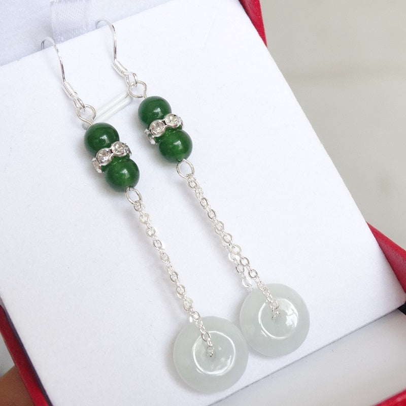 Sterling Silver Jade Earrings Pendant Long Tassel Earrings Earrings