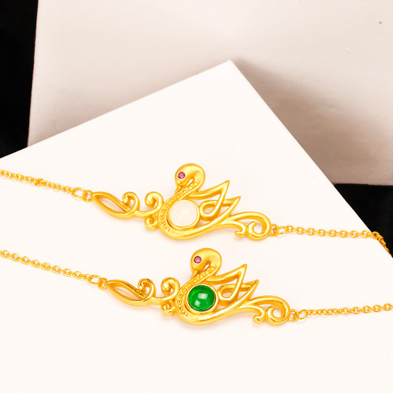 New Gold Inlaid Jade Swan Bracelet