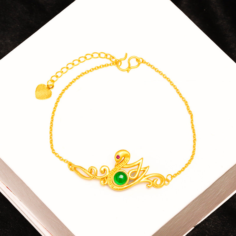 New Gold Inlaid Jade Swan Bracelet