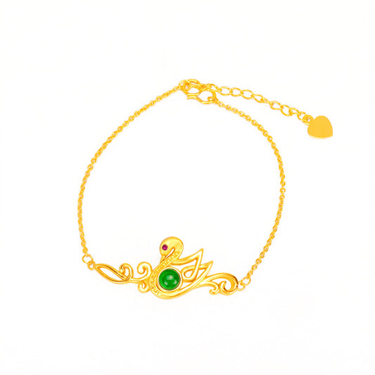 New Gold Inlaid Jade Swan Bracelet