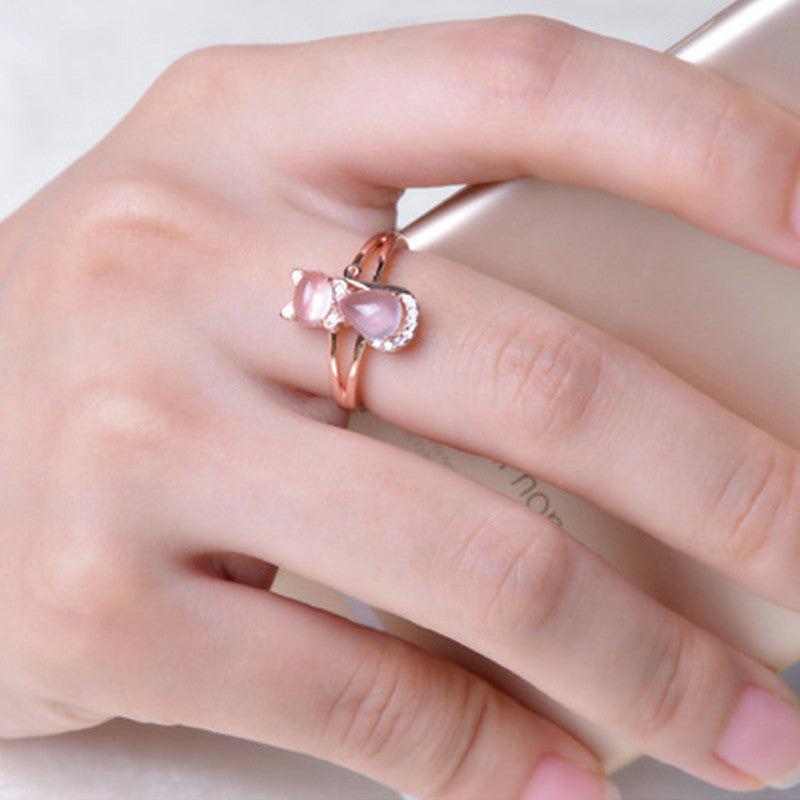 Rose Gold Plated Crystal Cute Animal Ring Stone Crystal