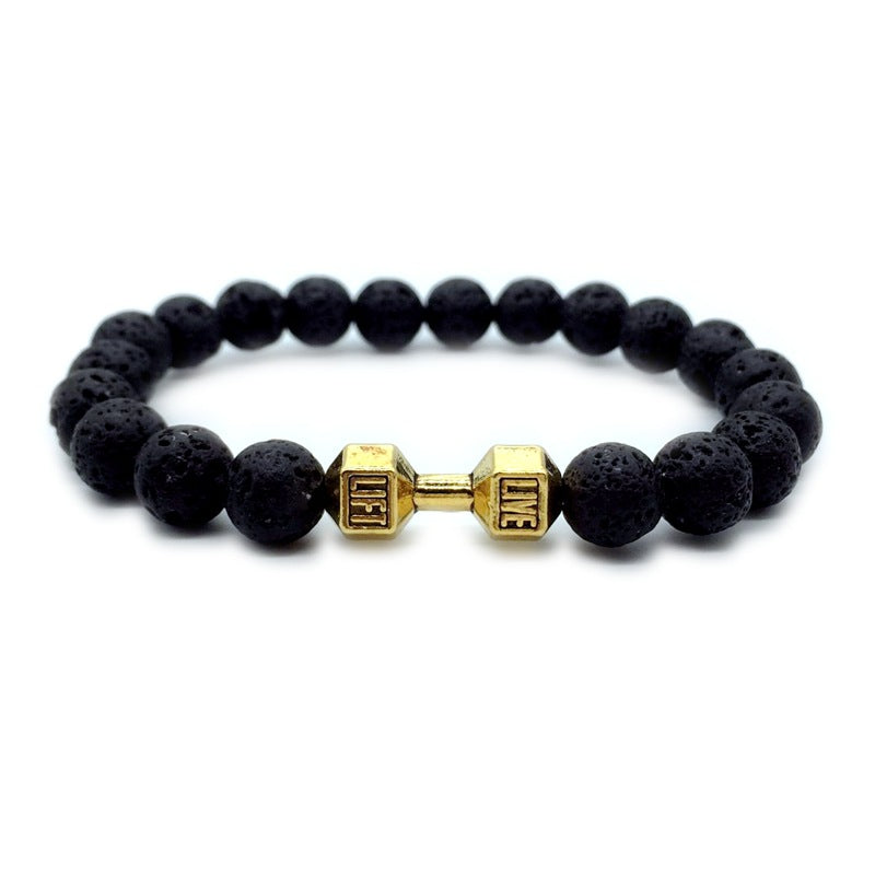 Men's Jewelry Alloy Metal Barbell & Lava Rock Stone Beads