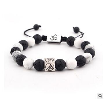 Square alloy 8mm energy beads volcanic lava rock bracelet