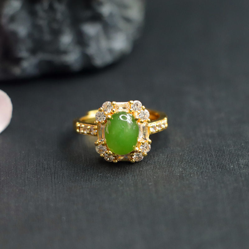 Spinach Green Ring Russian Material Jasper Square Ring Jewelry